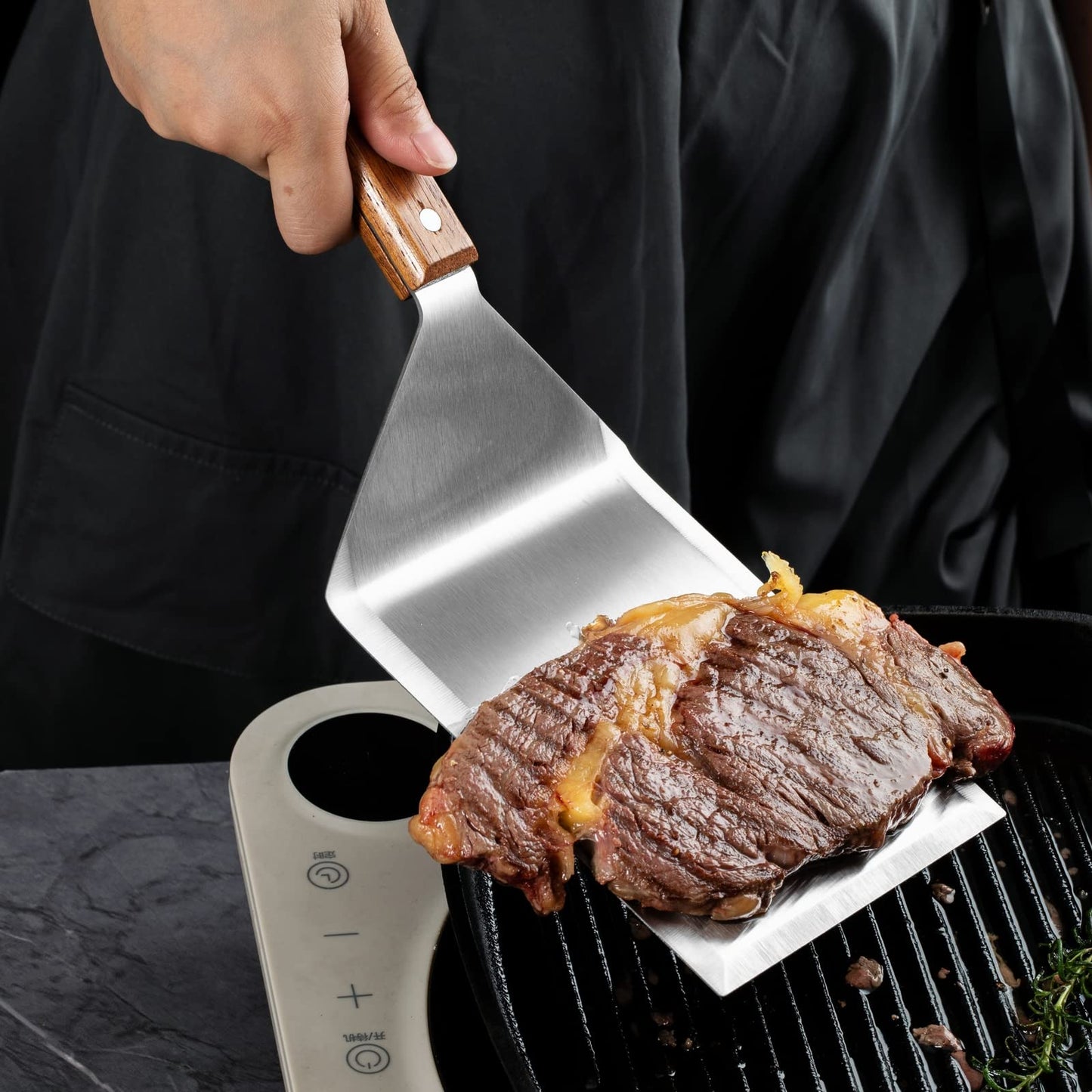 Homi Styles Extra Wide Spatula with Beveled Edges, Oversized Stainless Steel ...