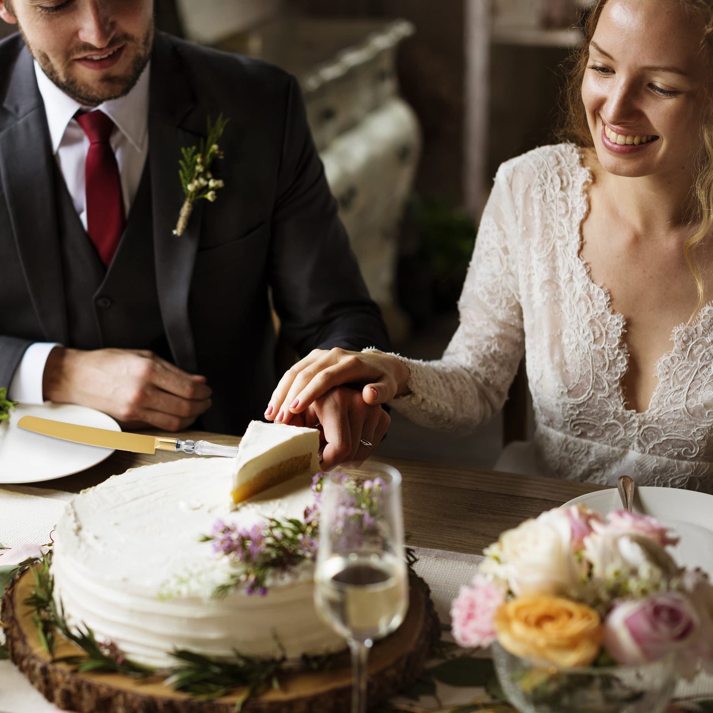 Homi Styles Wedding Cake Knife and Server Set | Plastic Faux Crystal Handles ...