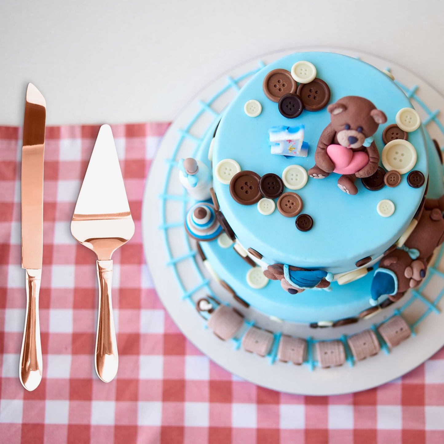 Rose Gold Stainless Steel Cake Serving Set - Cake Knife and Server - Cake Ser...