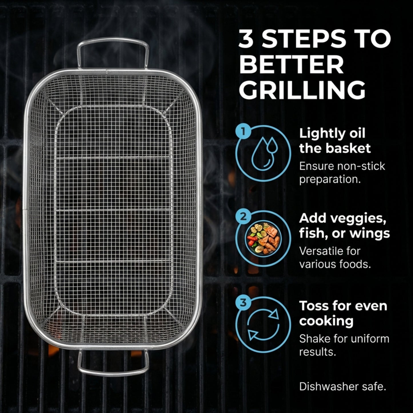 Homi Styes Grill Baskets for Outdoor Grill – 15 x 11-inch Vegetable Grill Basket – Grill Vegetable Basket with Handles – Rustproof Stainless Steel Mesh Veggie Grilling Basket