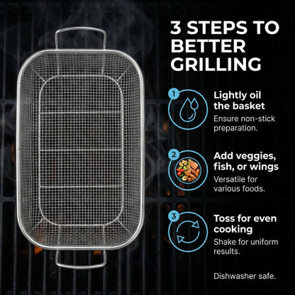 Homi Styes Grill Baskets for Outdoor Grill – 15 x 11-inch Vegetable Grill Basket – Grill Vegetable Basket with Handles – Rustproof Stainless Steel Mesh Veggie Grilling Basket