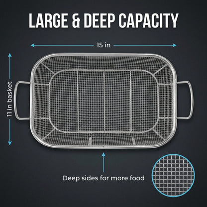 Homi Styes Grill Baskets for Outdoor Grill – 15 x 11-inch Vegetable Grill Basket – Grill Vegetable Basket with Handles – Rustproof Stainless Steel Mesh Veggie Grilling Basket