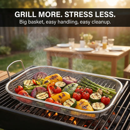 Homi Styes Grill Baskets for Outdoor Grill – 15 x 11-inch Vegetable Grill Basket – Grill Vegetable Basket with Handles – Rustproof Stainless Steel Mesh Veggie Grilling Basket