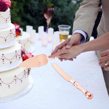 Homi Styles Wedding Cake Knife and Server Set | Rose Gold Color Premium 420 S...